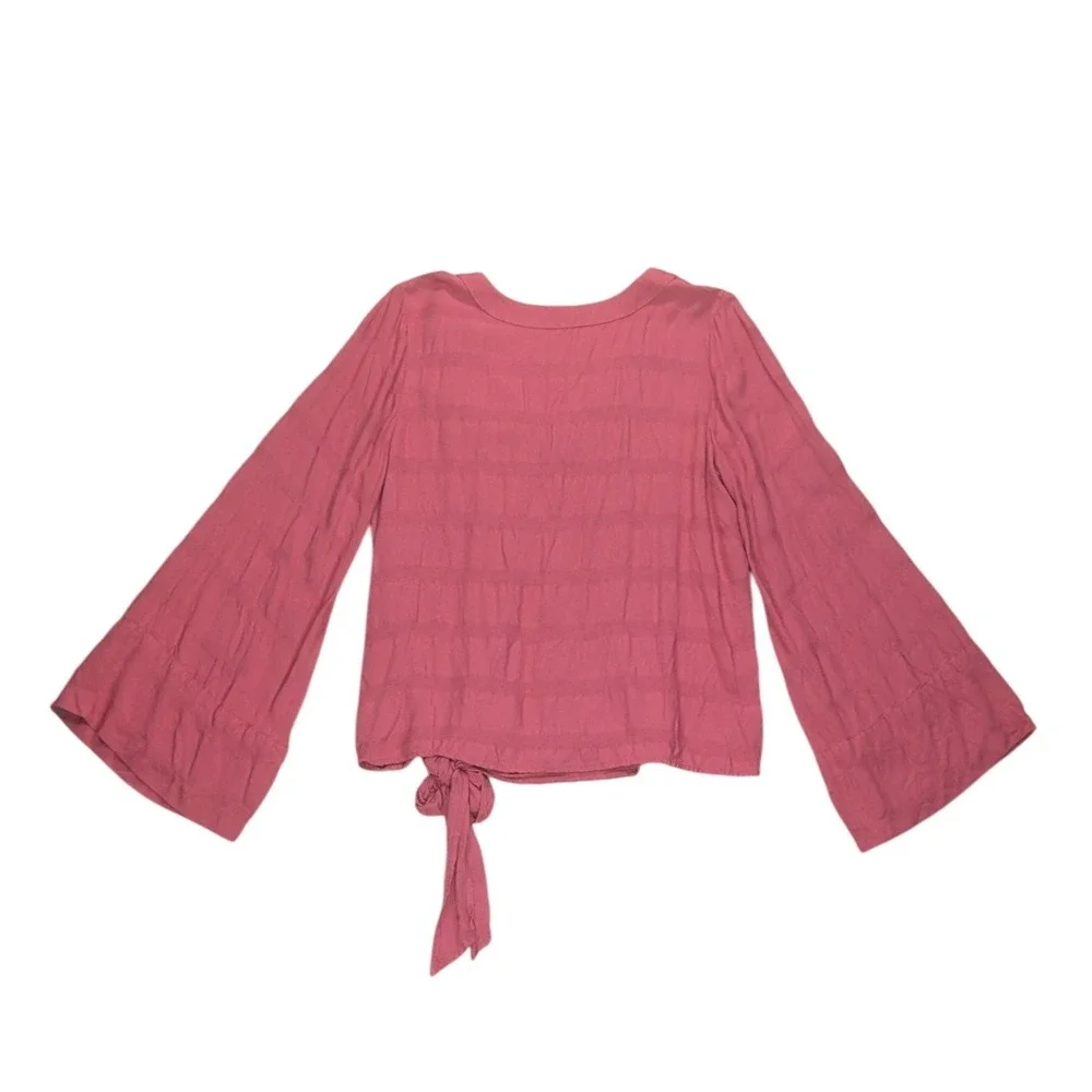 Free People‎ Blouse Pink Tie-Front Bell Sleeve V-Neck Boho Flowy Women's Medium?